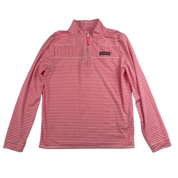 Vineyard Vines Kids Sankaty Shep Shirt Pink White Striped 1/4 Zip Pullover L 14 - Picture 1 of 11